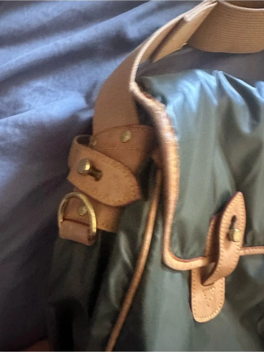 Hunting World Olive Green Nylon Messenger Bag with Tan Leather Trim
